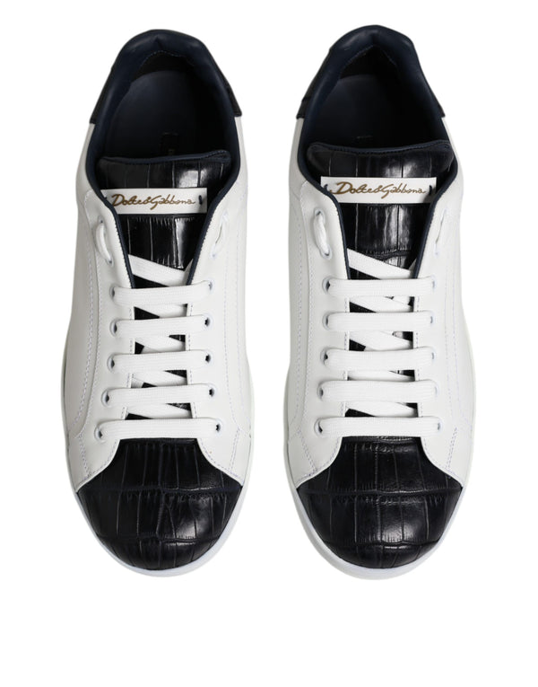 Dolce & Gabbana White Black Leather Portofino Sneaker Shoes
