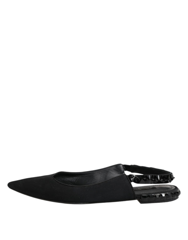 Dolce & Gabbana Black Crystal Charmeuse Slingback Shoes