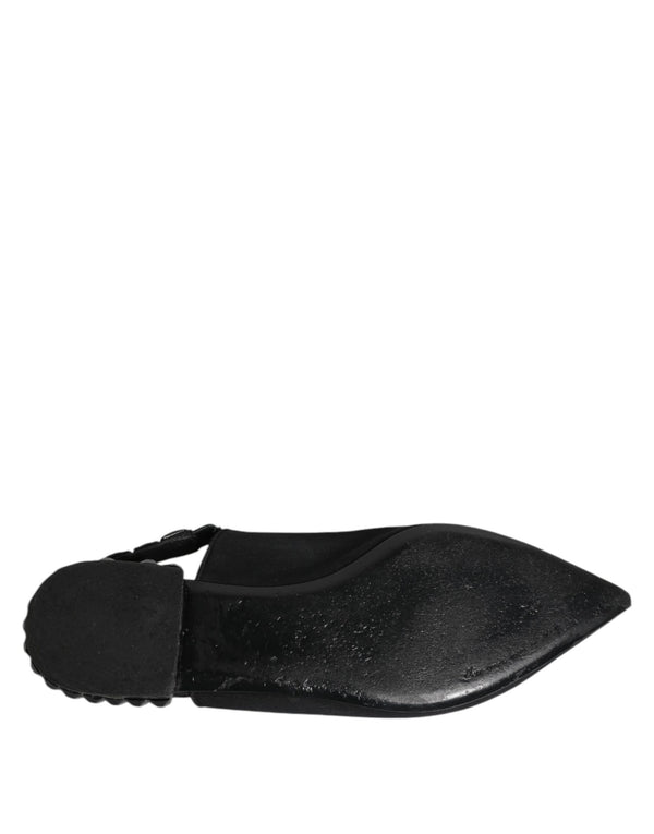 Dolce & Gabbana Black Crystal Charmeuse Slingback Shoes