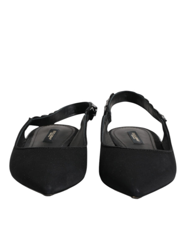 Dolce & Gabbana Black Crystal Charmeuse Slingback Shoes