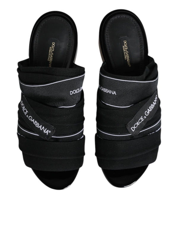 Dolce & Gabbana Black Slides Slip On Sandals Shoes