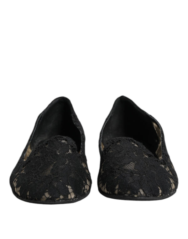 Dolce & Gabbana Black Taormina Lace Slip On Flats Shoes
