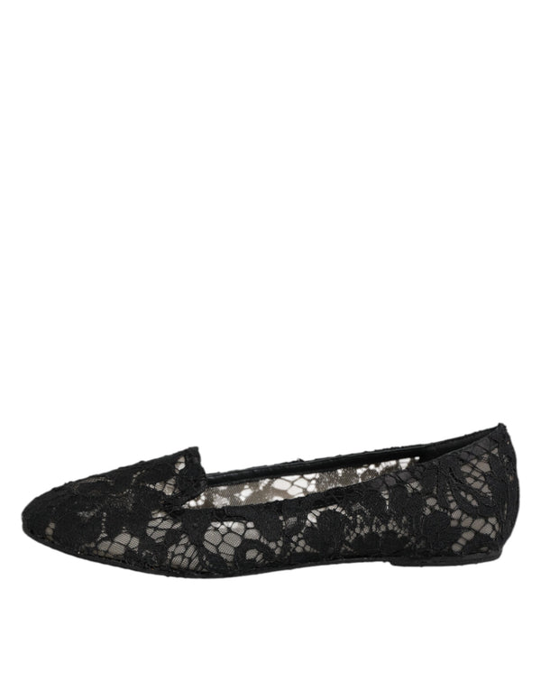 Dolce & Gabbana Black Taormina Lace Slip On Flats Shoes