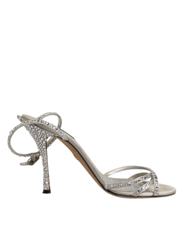 Dolce & Gabbana Silver Strass Ankle Strap KEIRA Sandals Shoes