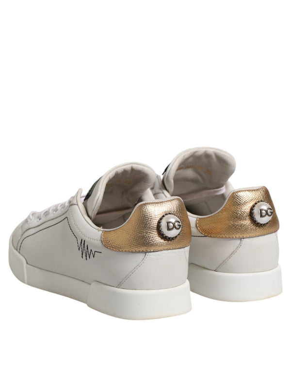 Dolce & Gabbana White Gold Leather Low Top Sneakers Shoes