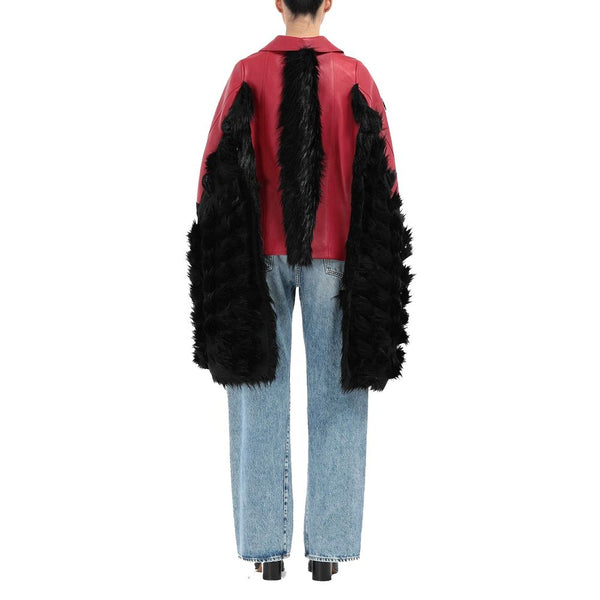 Maison Margiela Faux Fur Trimmed Leather Cape Jacket