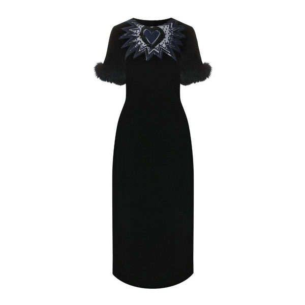 Fendi Fur Trim Velvet Midi Dress