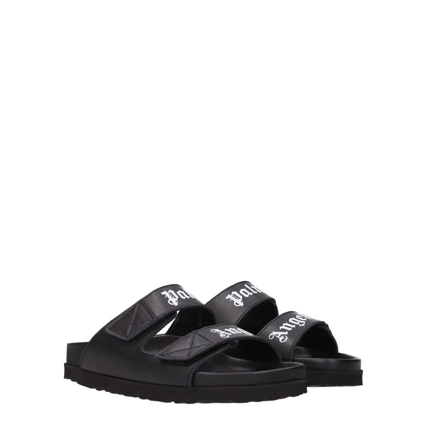 Palm Angels Black Leather Slippers Sandals
