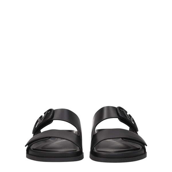 Valentino Garavani Black Leather Slippers Sandals