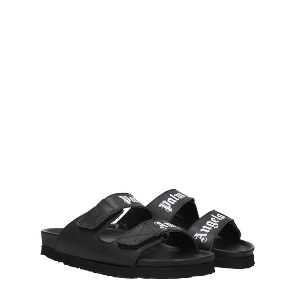 Palm Angels Black Leather Flat Sandals