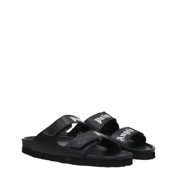 Palm Angels Black Leather Slippers Sandals
