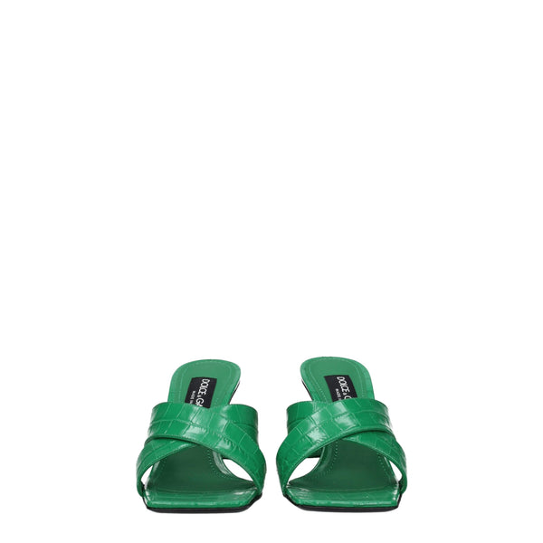 Dolce & Gabbana Green Leather Flat Sandals