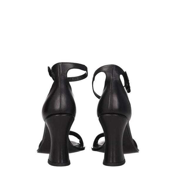 Premiata Black Leather Flat Sandals