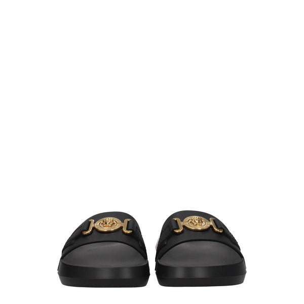 Versace Black Leather Slippers Sandals