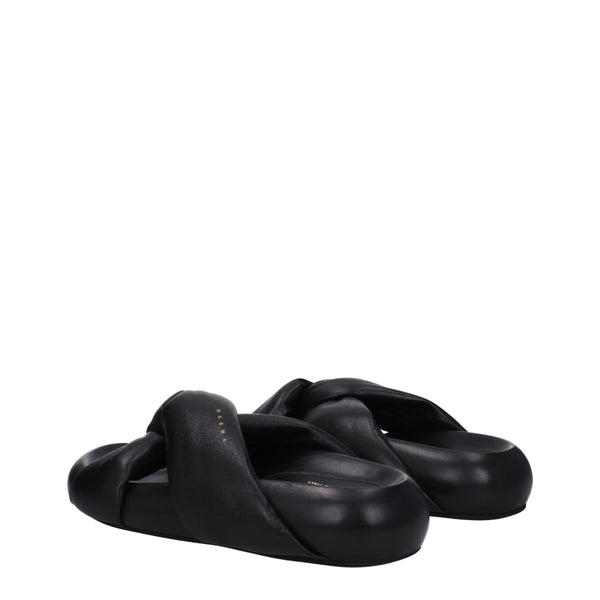 Marni Black Leather Slippers Sandals
