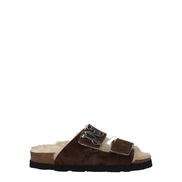 Palm Angels Brown Leather Slippers Sandals