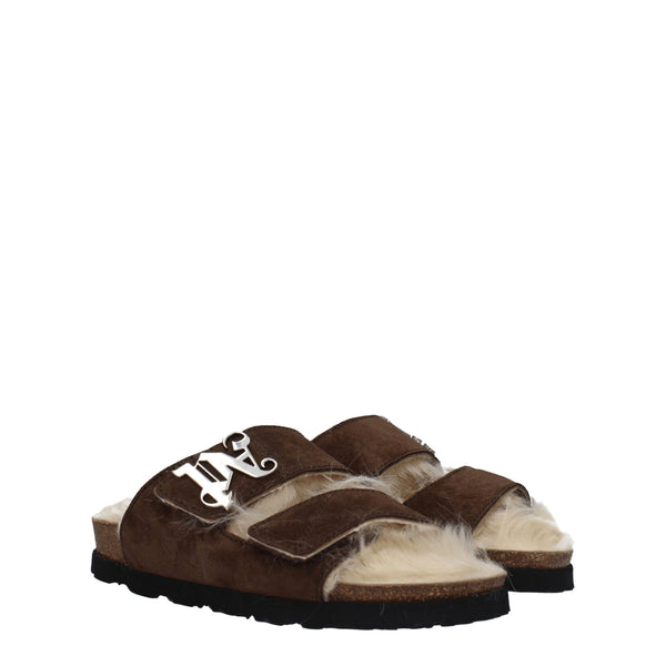 Palm Angels Brown Leather Slippers Sandals