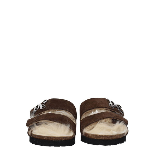 Palm Angels Brown Leather Slippers Sandals