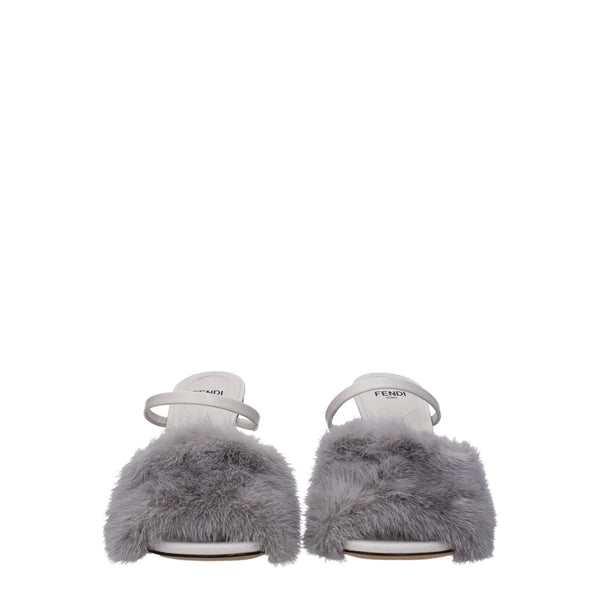 Fendi Gray Mink Slippers Sandals