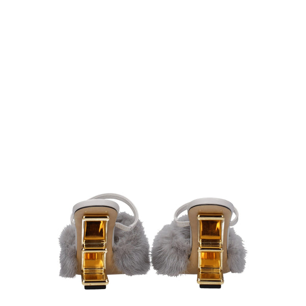 Fendi Gray Mink Slippers Sandals