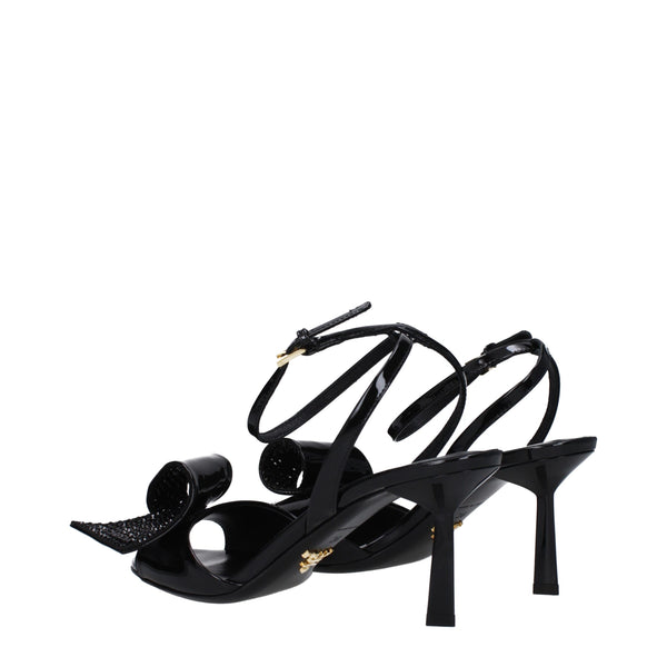 Prada Black Leather Stiletto Heels Sandals