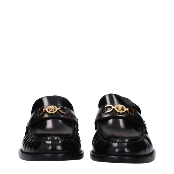 Versace Black Leather Slip-On Loafers