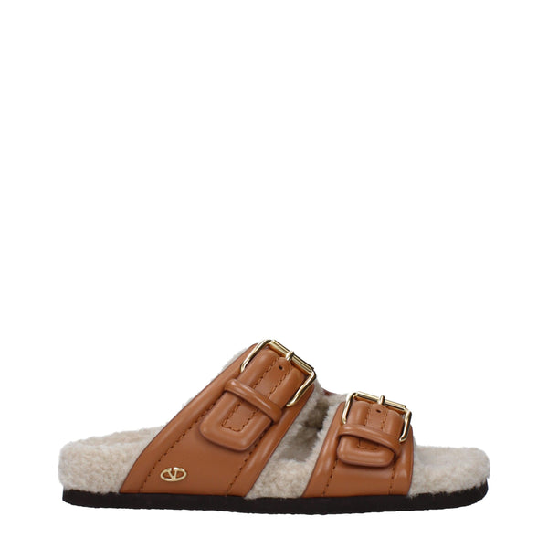 Valentino Garavani Brown Leather Slippers Sandals