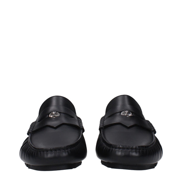 Versace Black Leather Slip-On Loafers