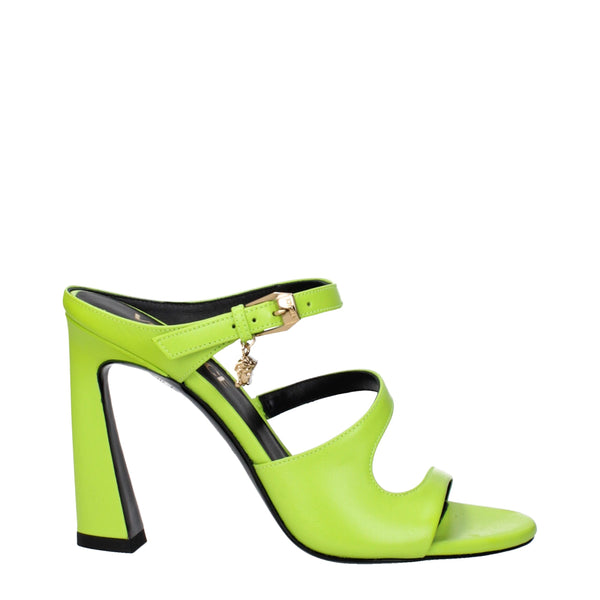 Versace Green Leather Stiletto Heels Sandals