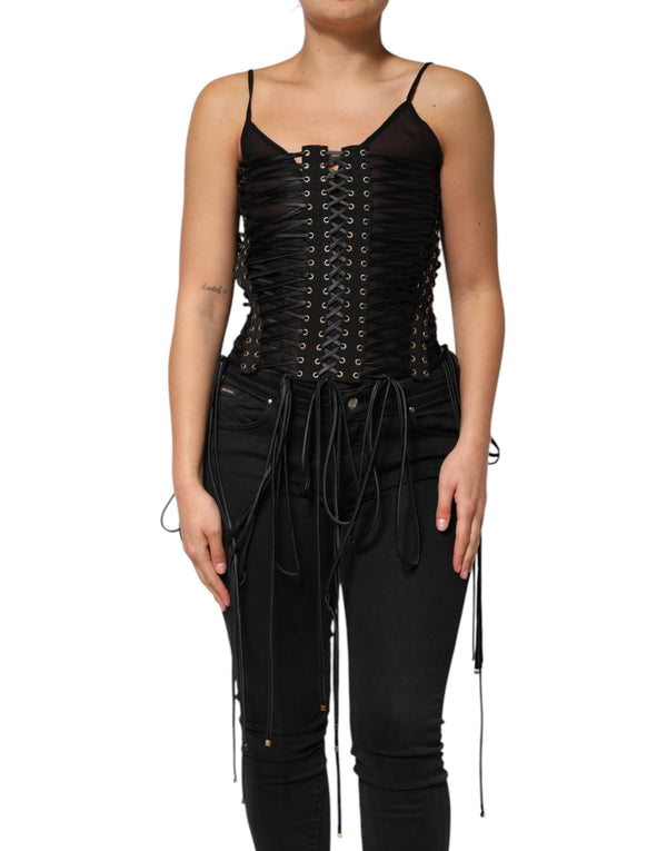 Dolce & Gabbana Black Eyelet Embellished Corset Style Top