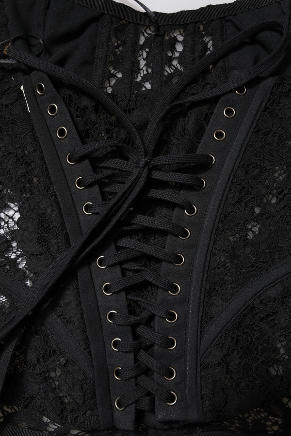Dolce & Gabbana Black Strapless Floral Lace Bustier Cropped Top