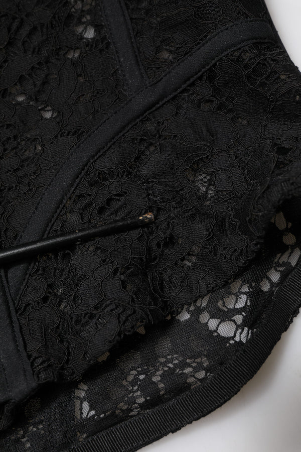 Dolce & Gabbana Black Strapless Floral Lace Bustier Cropped Top