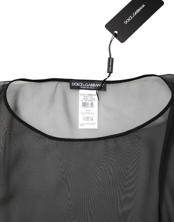 Dolce & Gabbana Black See Through Silk Chiffon Lace Blouse Top