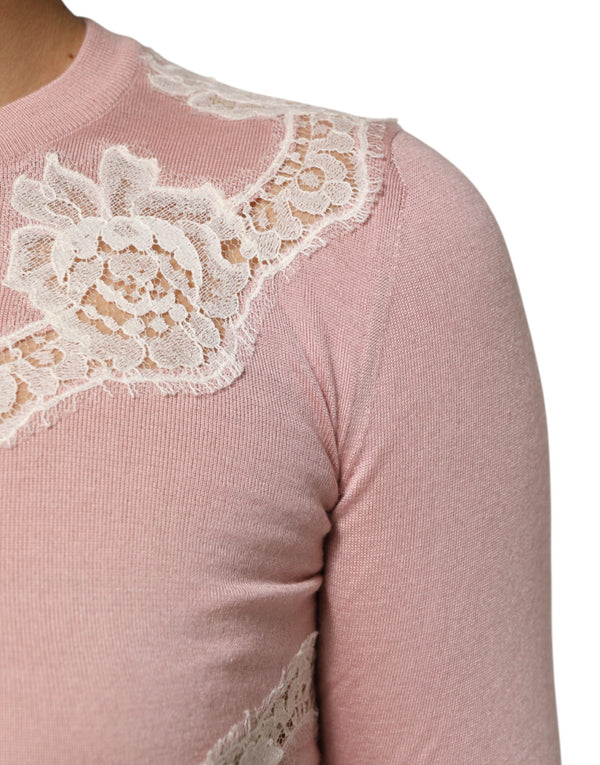 Dolce & Gabbana Pink Floral Lace Detailing Cardigan Sweater