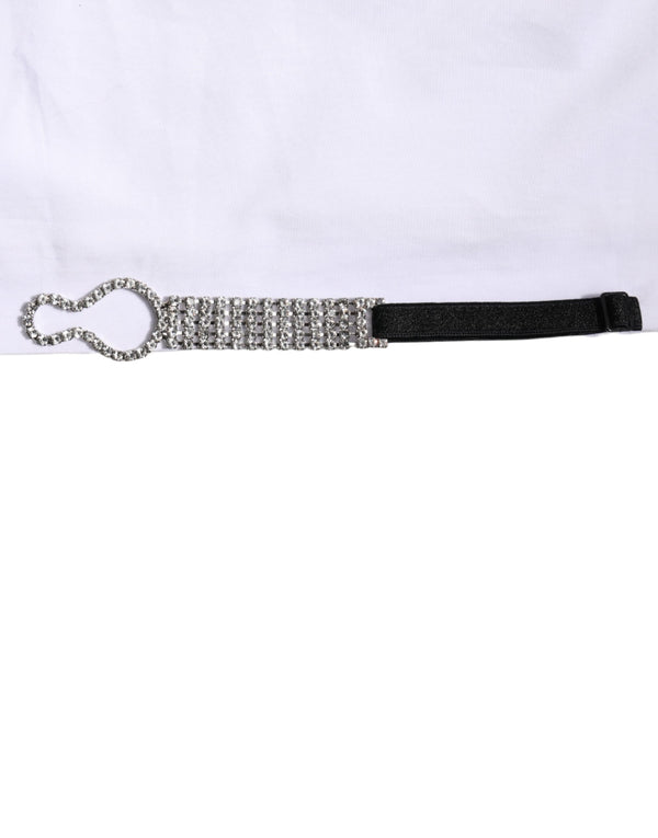 Dolce & Gabbana White Crystal Embellished Collared Shirt Top