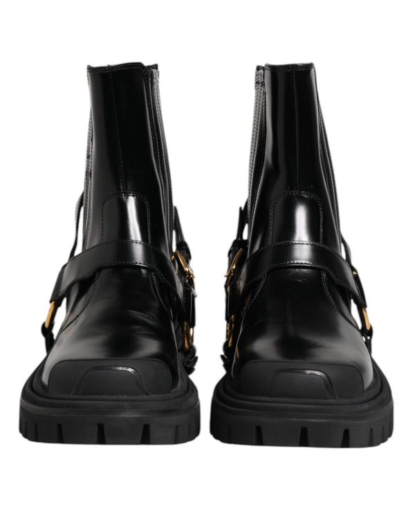 Dolce & Gabbana Black Leather Chelsea Men Short Boots Shoes
