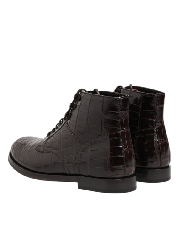 Dolce & Gabbana Dark Brown Leather Lace Up Short Boots Shoes