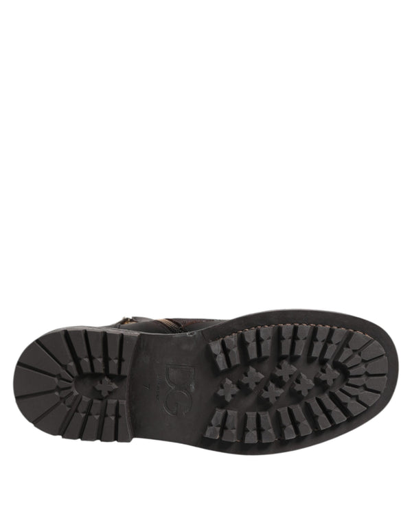 Dolce & Gabbana Dark Brown Leather Lace Up Mid Calf Boots Shoes