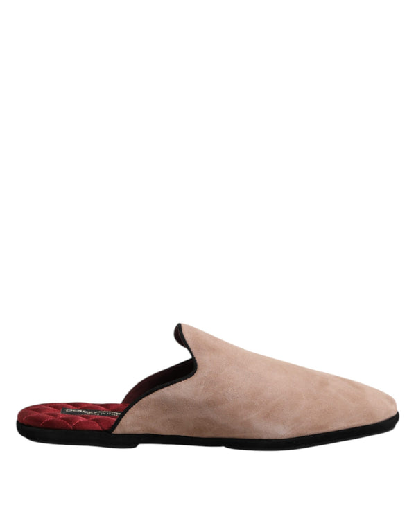 Dolce & Gabbana Beige Suede Leather Slides Flat Slipper Shoes