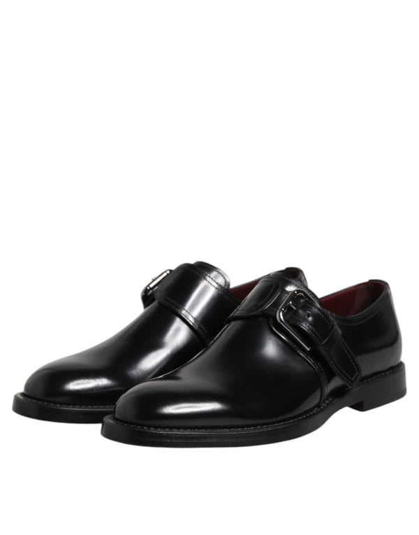 Dolce & Gabbana Black Leather Monk Strap Derby Formal Shoes