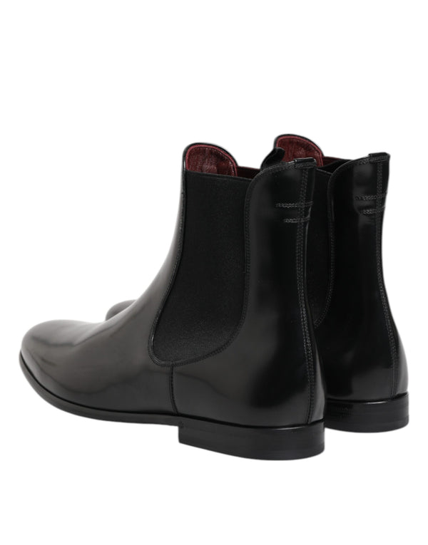 Dolce & Gabbana Black Chelsea Slip On Mid Calf Boots Shoes