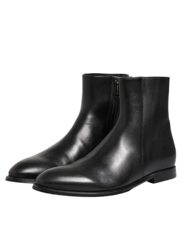 Dolce & Gabbana Black Leather Mid Calf Men Boots Shoes