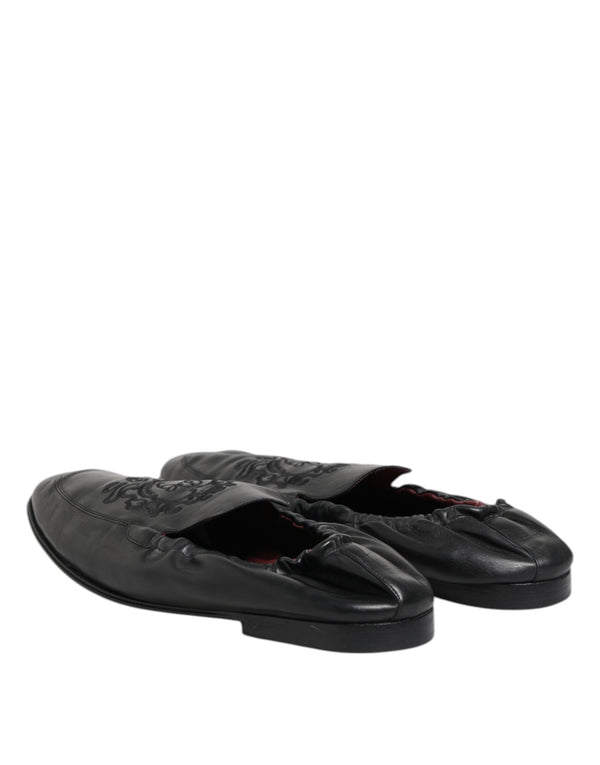 Dolce & Gabbana Black Leather Slip On Men Flat Loafers Shoes
