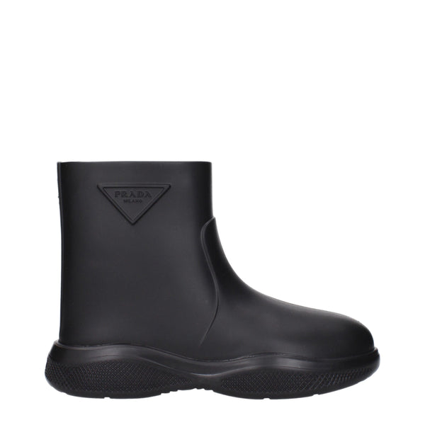 Prada Black Cotton Ankle Boots