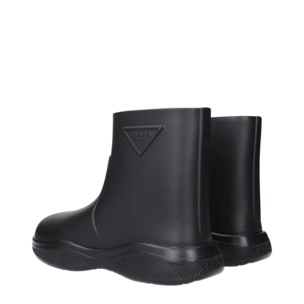 Prada Black Cotton Ankle Boots
