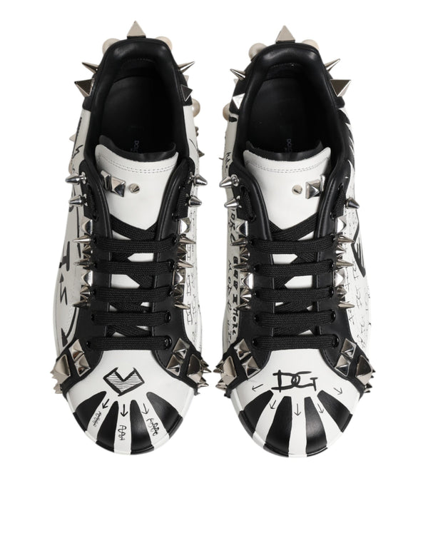 Dolce & Gabbana Black White Studded Low Top Sneakers Shoes