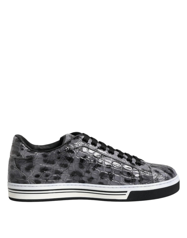 Dolce & Gabbana Gray Leather Leopard Low Top Sneakers Shoes
