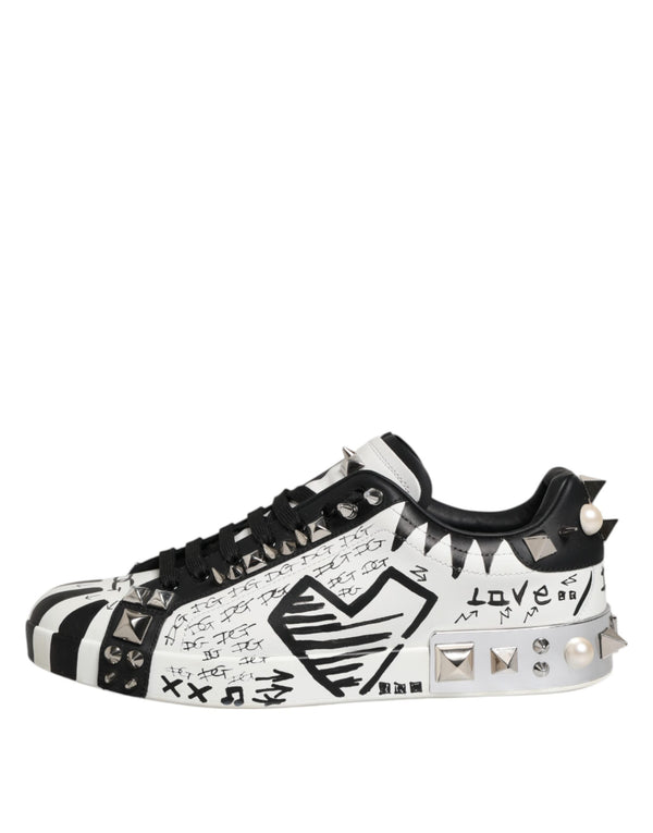 Dolce & Gabbana Black White Studded Low Top Sneakers Shoes