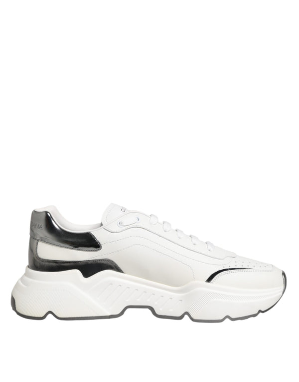 Dolce & Gabbana White Silver DAYMASTER Leather Sneakers Shoes