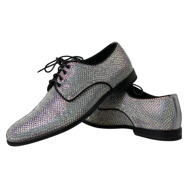 Dolce & Gabbana Silver Leather Rhinestones Derby Shoes